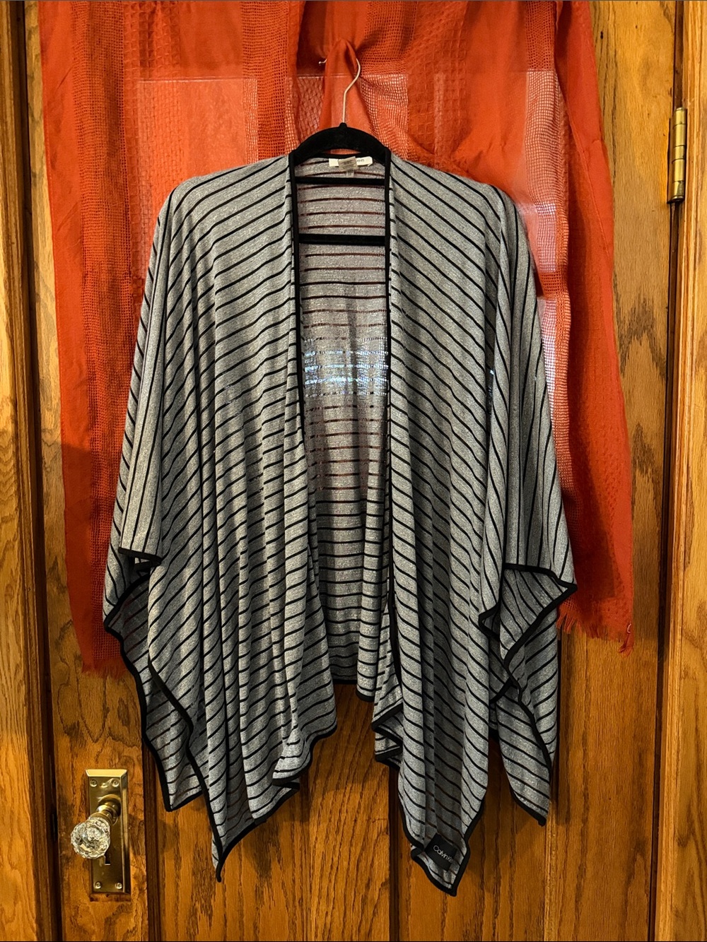 Striped Open Front Shawl Cardigan in Gray & Black